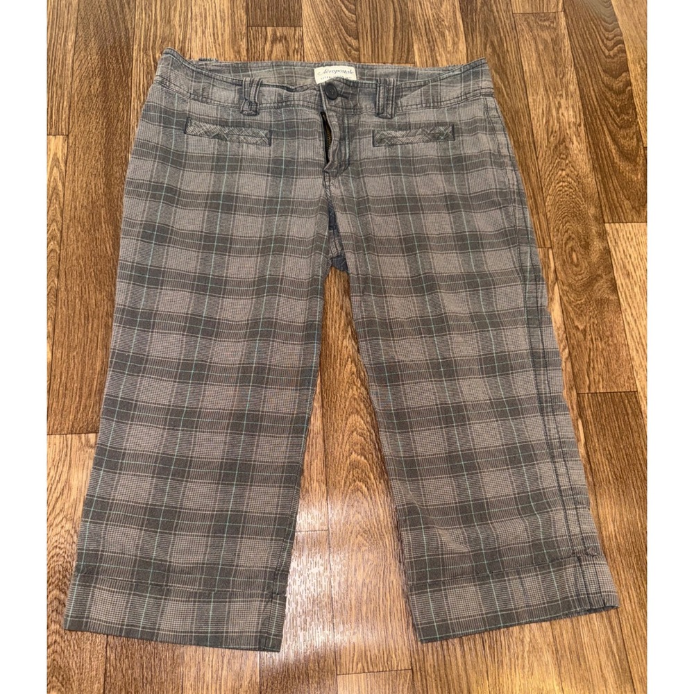 Aeropostale Grey Teal Plaid Cropped Pants Mid Rise Wide Leg Size 5/6 Y2K Grunge